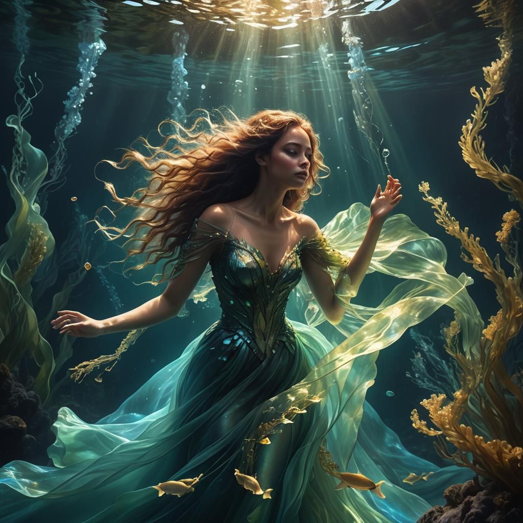 Underwater Girl in Flowing Gown: Digital Matte Painting