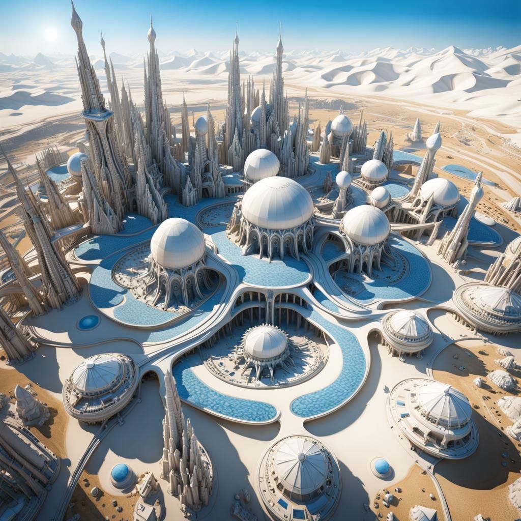Gaudi Steampunk Megapolis on Alien Planet