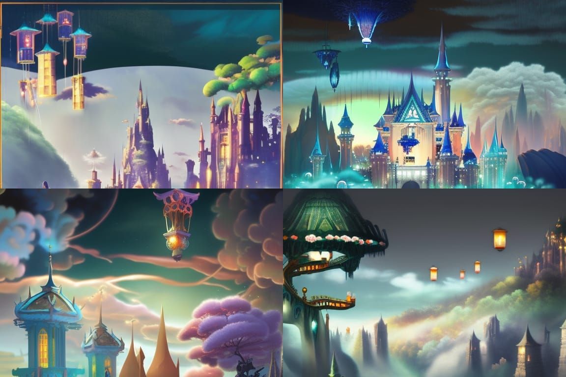 Enchanted Castle at Night in Anime Style