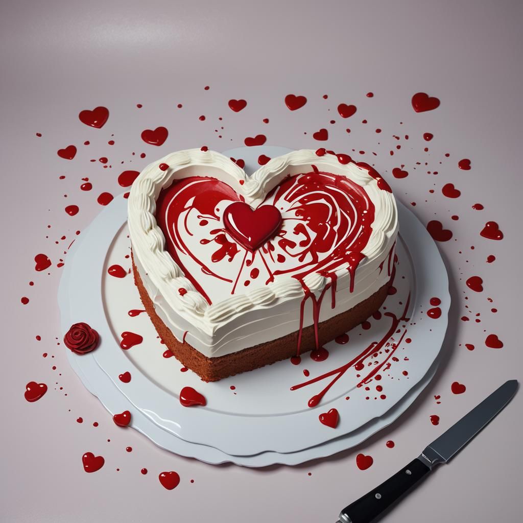 Broken Heart Cake with Knife, Anime Style