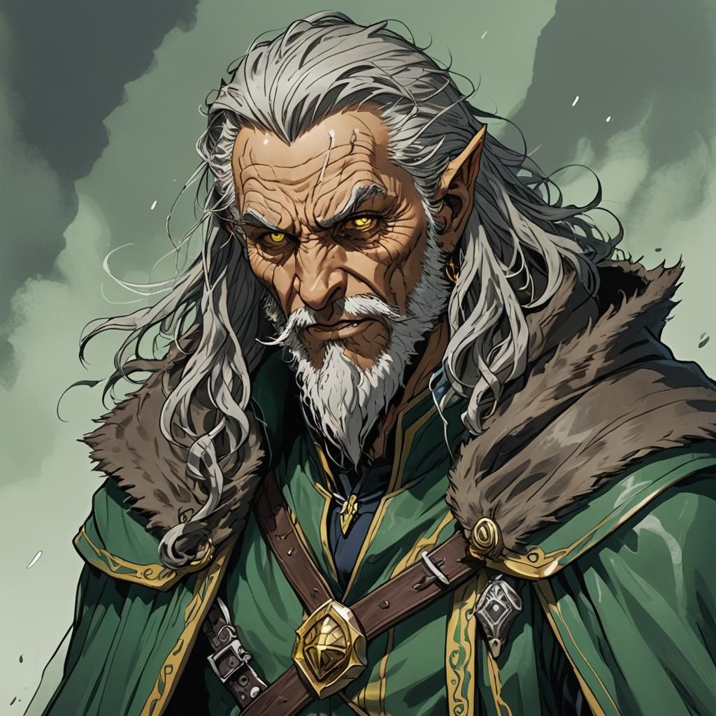 Old Male Shifter with Werecat Traits in Manga Style