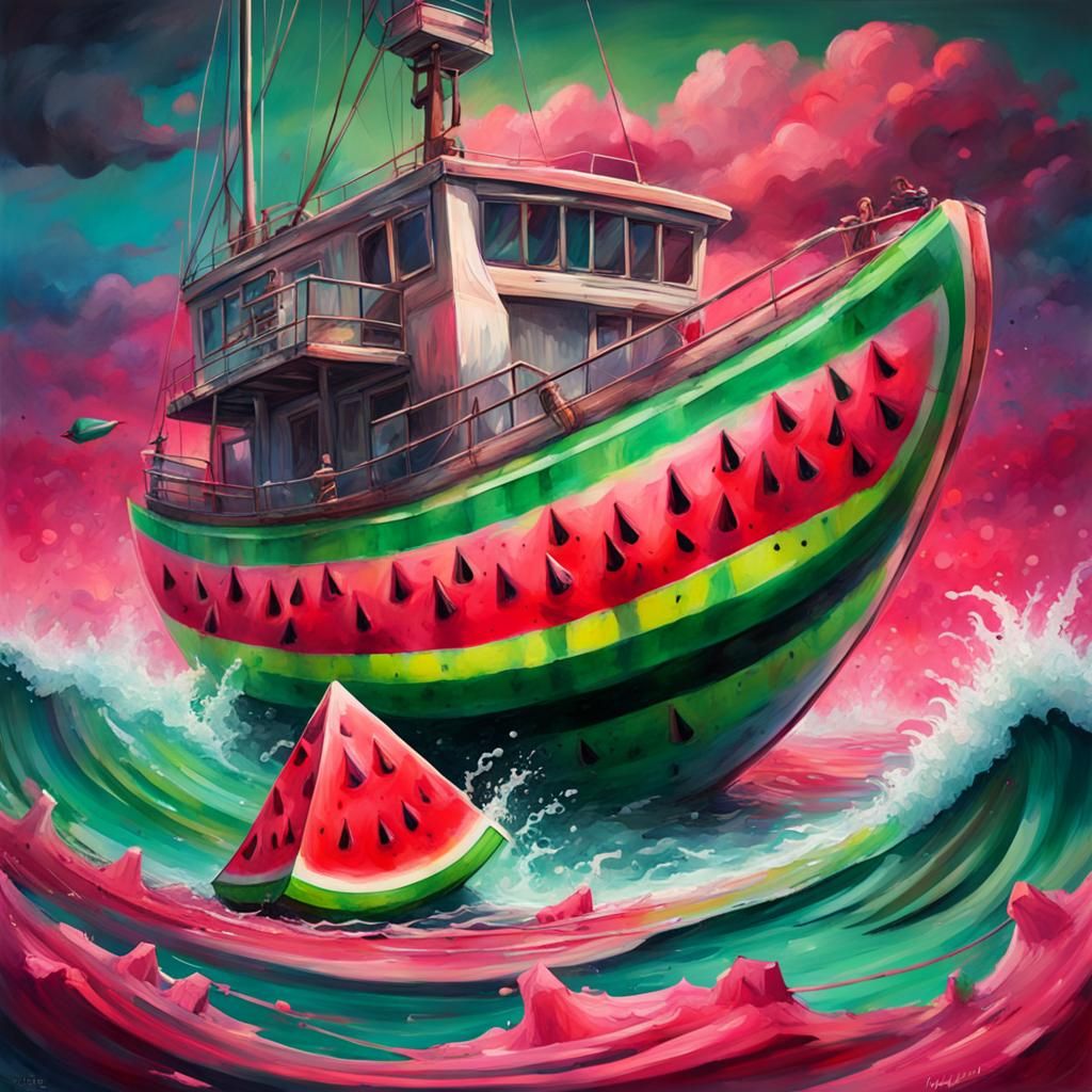 Watermelon Sailboat: Graffiti Splash Art on the Sea