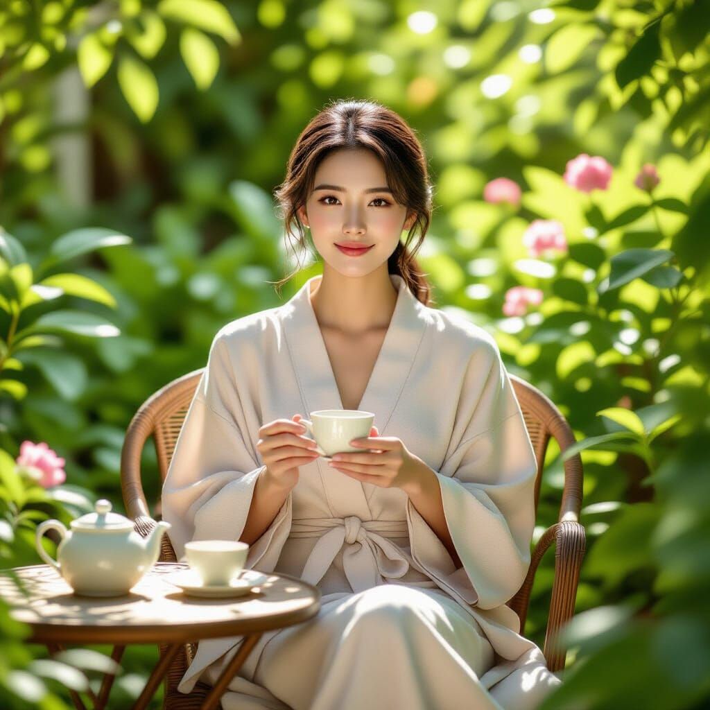 Enjoying in her bestie's garden