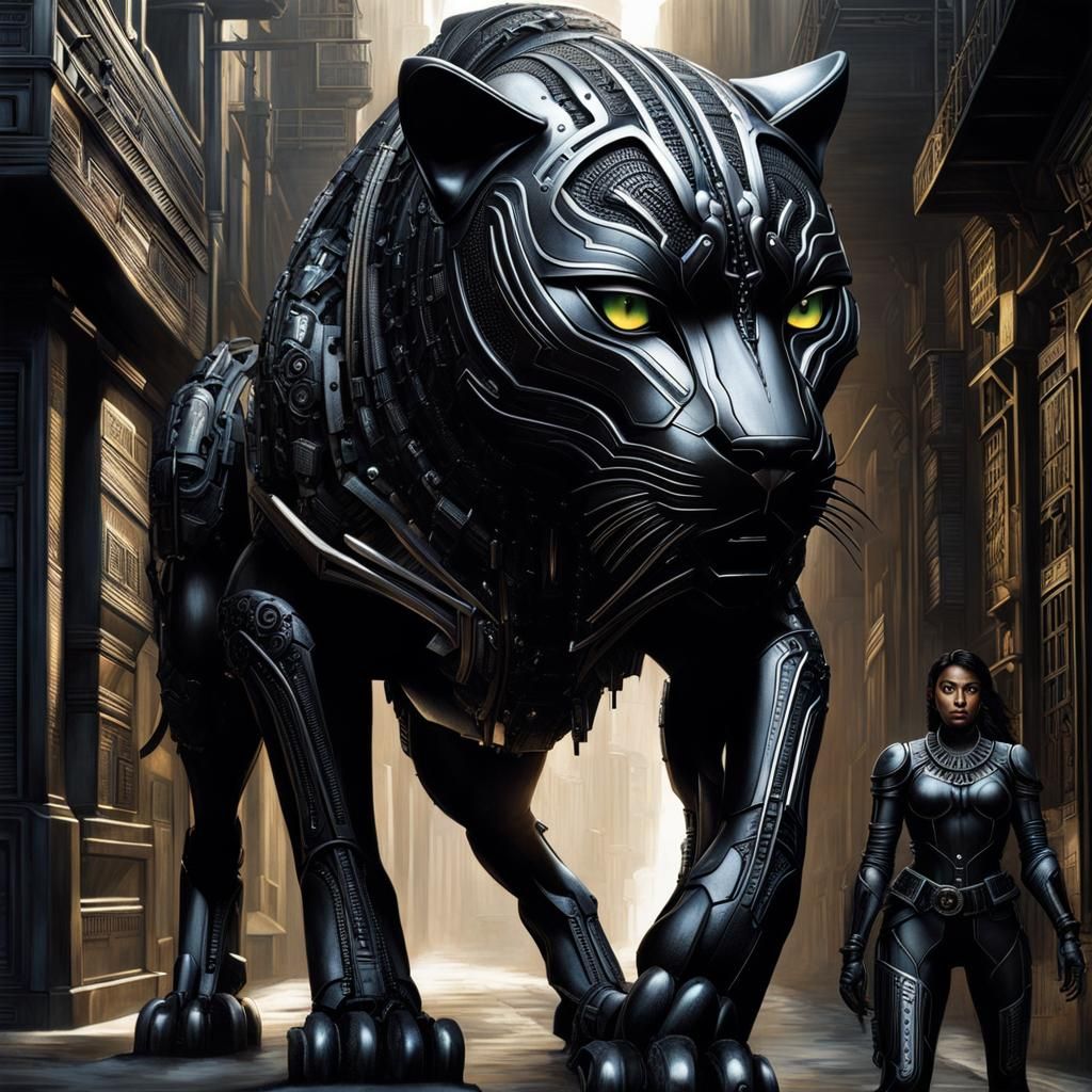 Cyborg Black Panther in Biomechanical Style