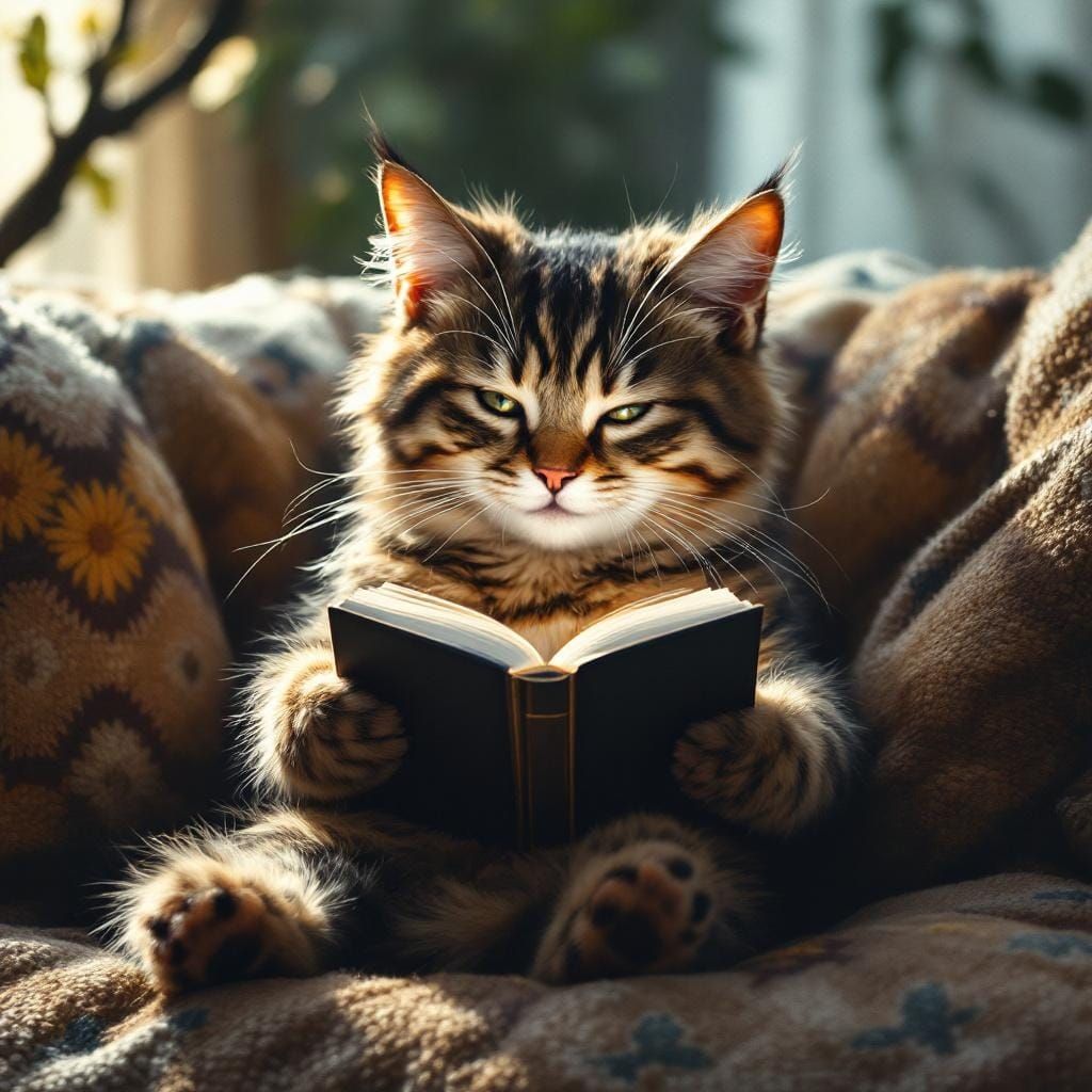 Cat Reads a Book