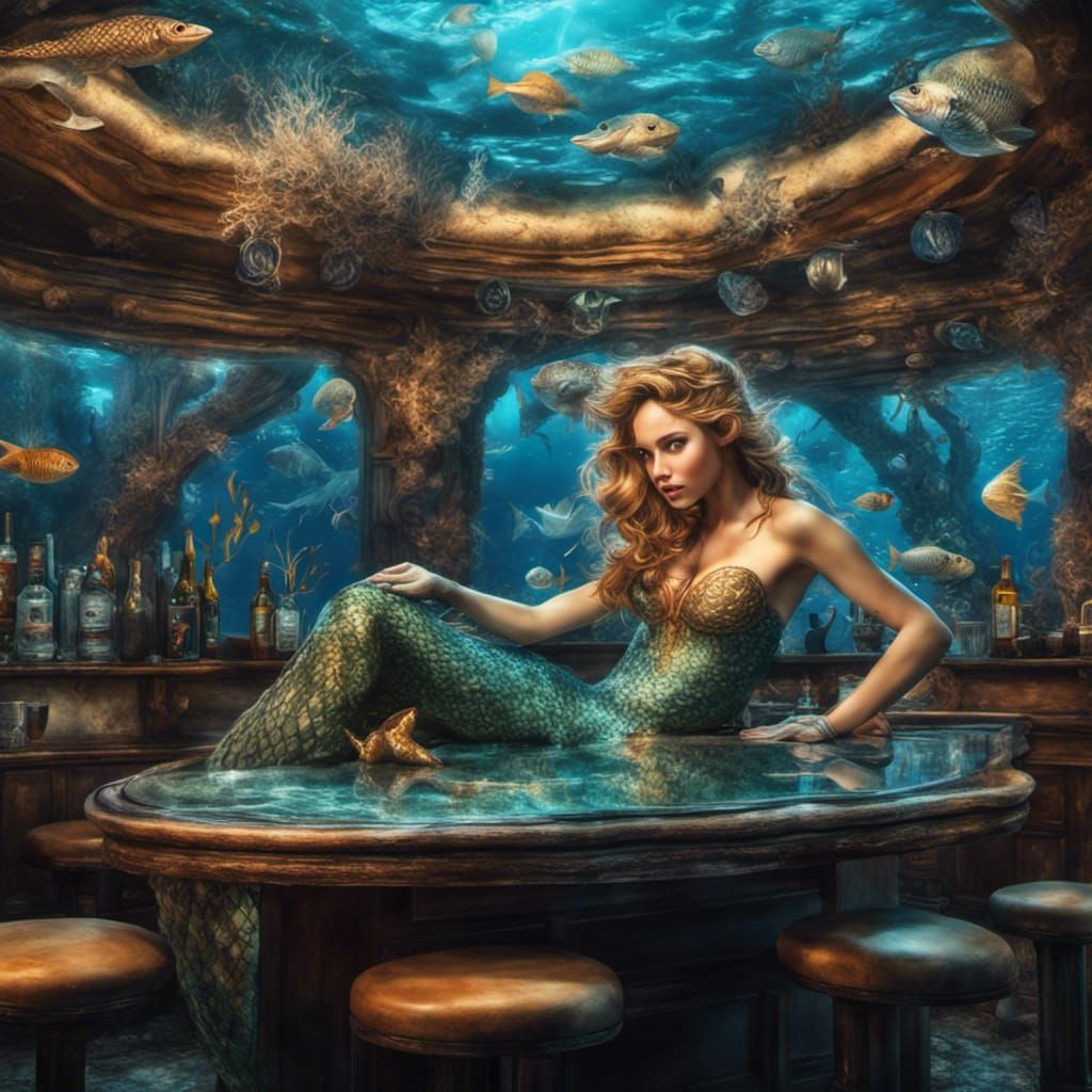 Hyperrealistic Mermaid in Underwater Bar Concept Art