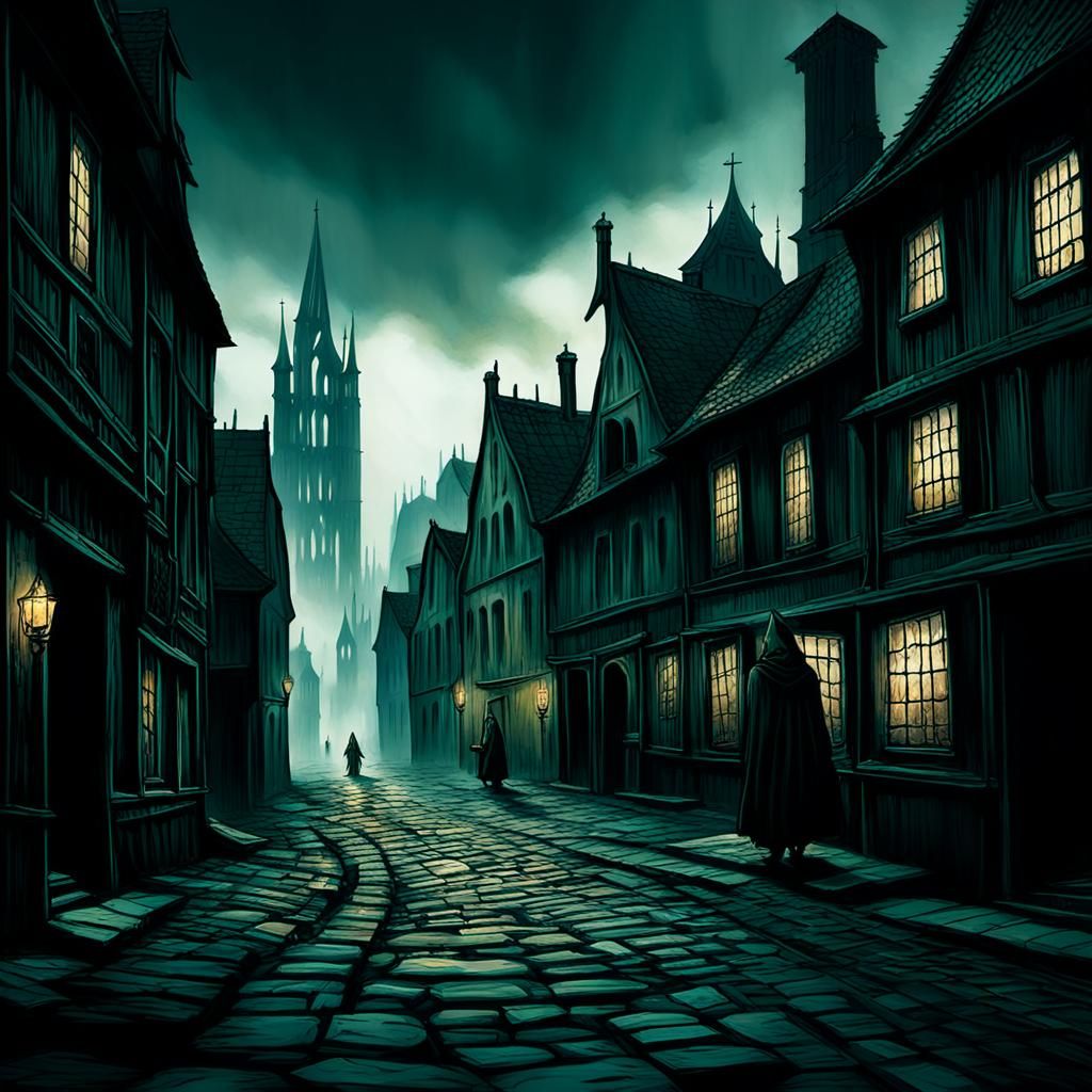 Plague-Ridden Medieval City in Dark Fantasy Style