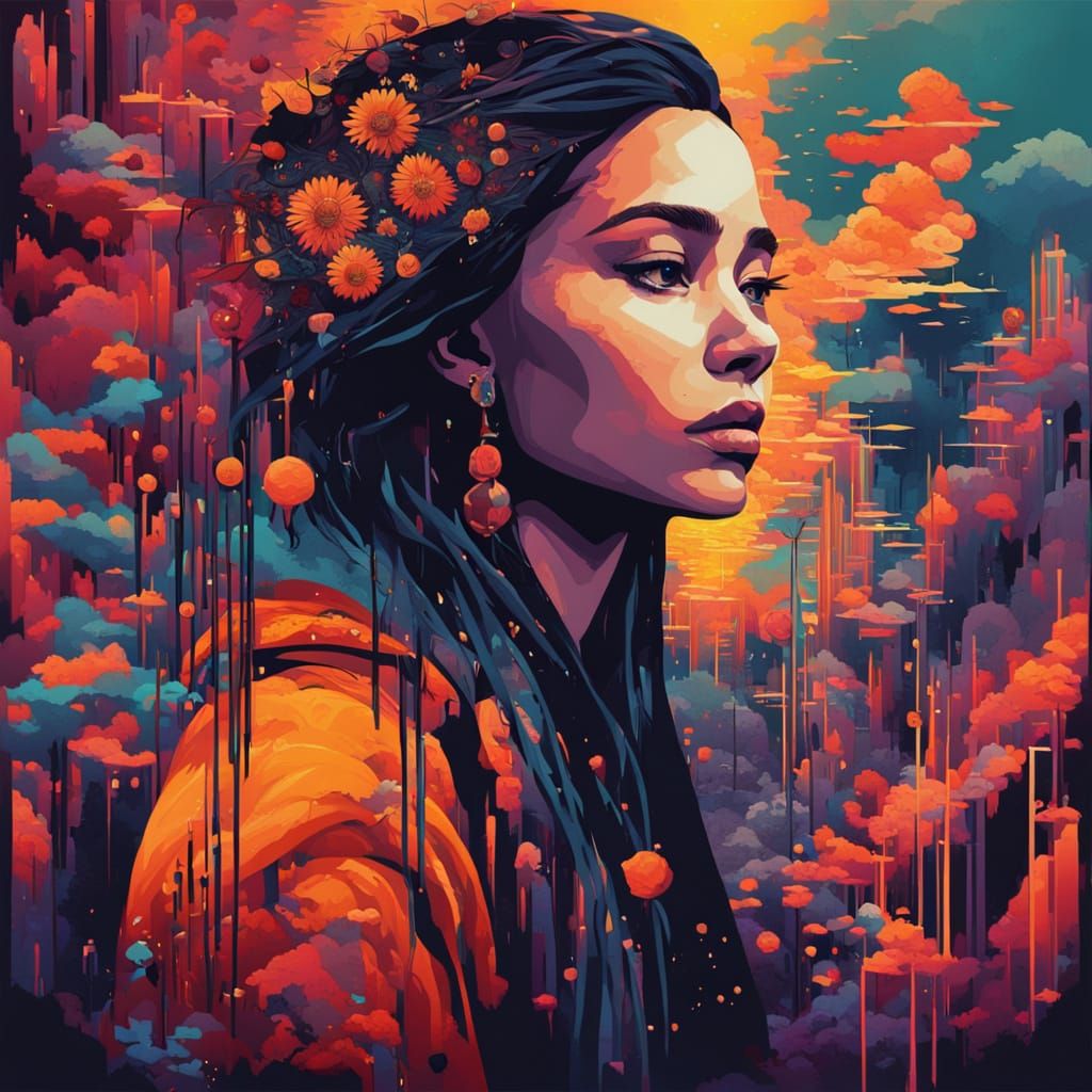 Surreal Dark Fantasy Landscape in Pixel Art