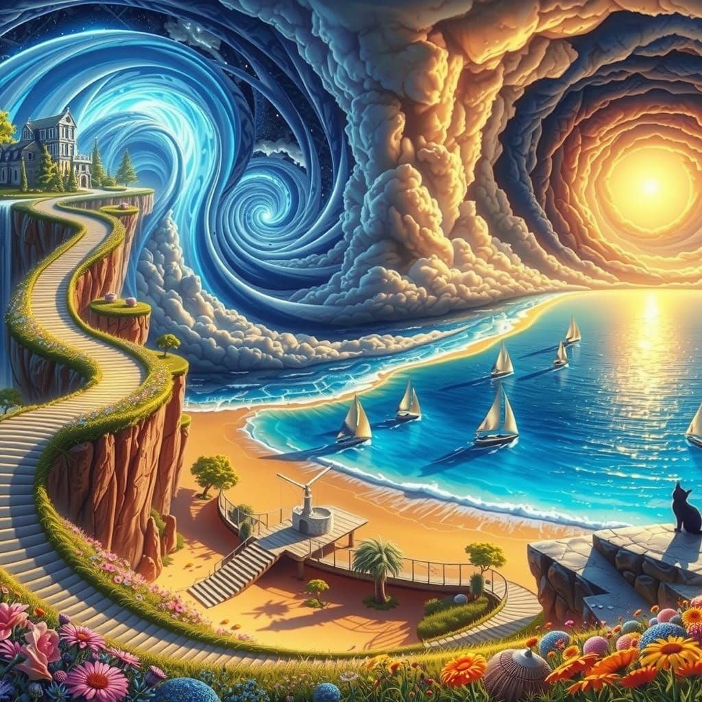 Whimsical Portal to a Tropical Paradise in Surrealistic Styl...