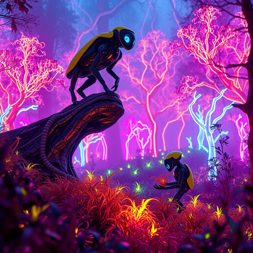 Cyberpunk Sypherpunk Forest in Neon Hues