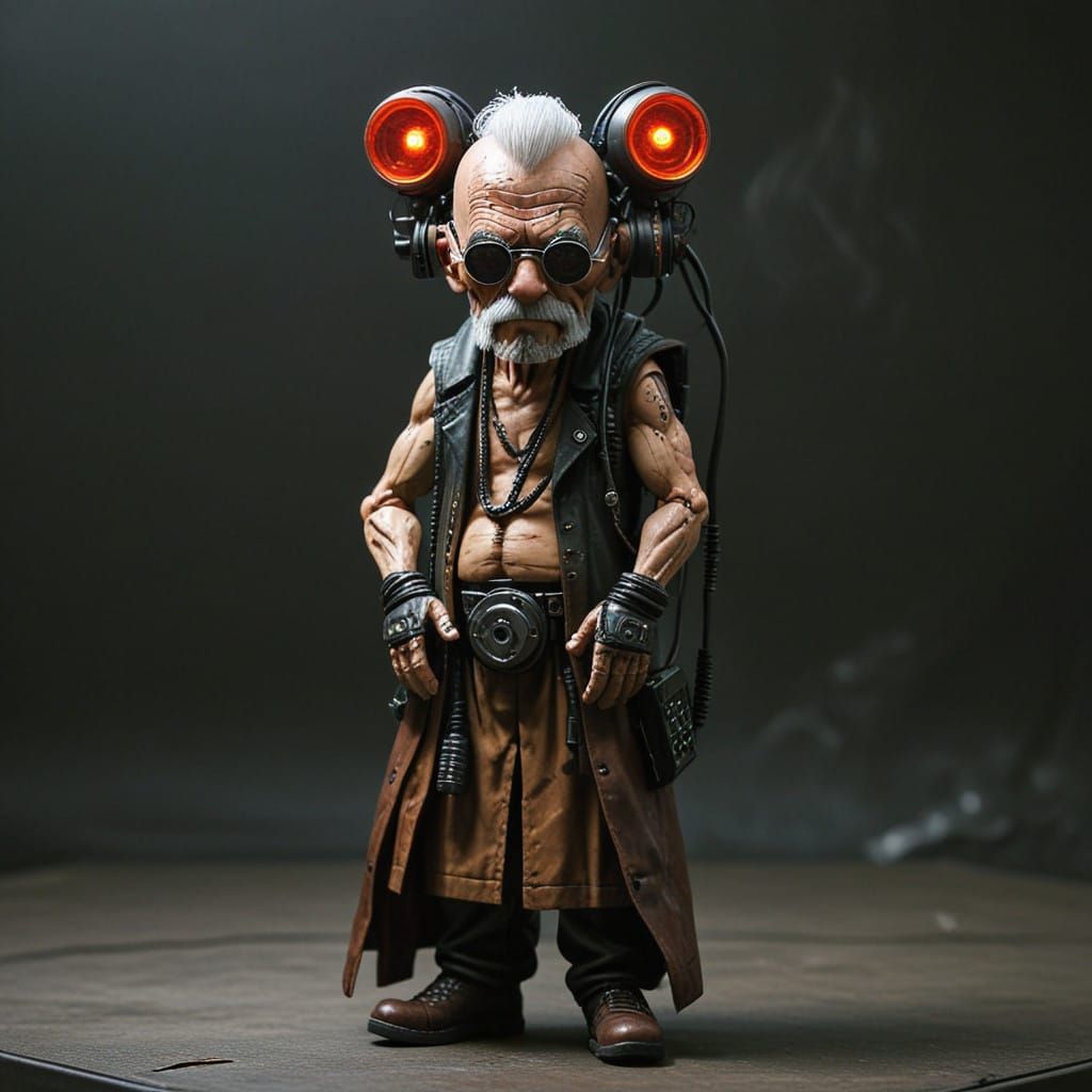 Cyberpunk Old Man in Neon City