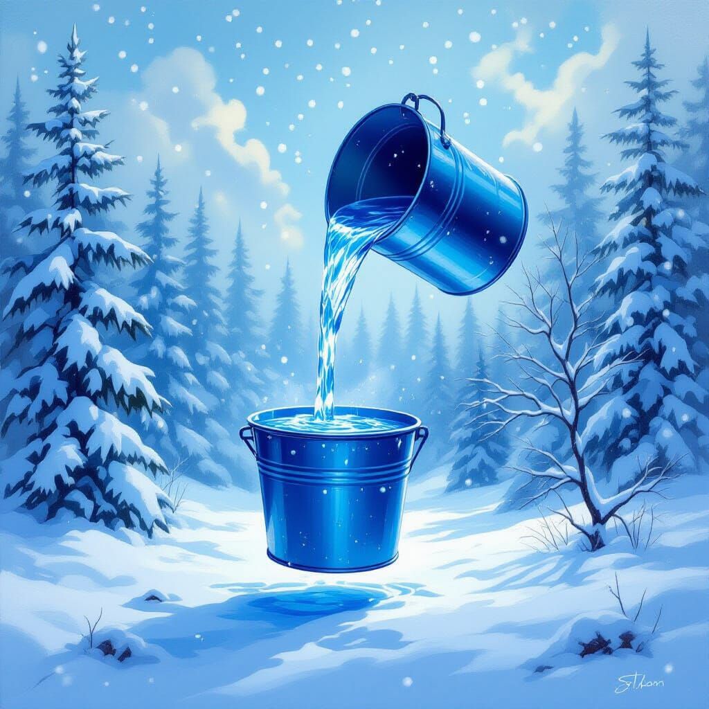 Icy Cascade: Dreamy Oil Painting in Blue Tones