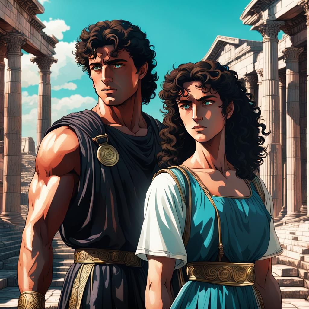 Youthful Roman Couple in Pompeii, Art Nouveau Style