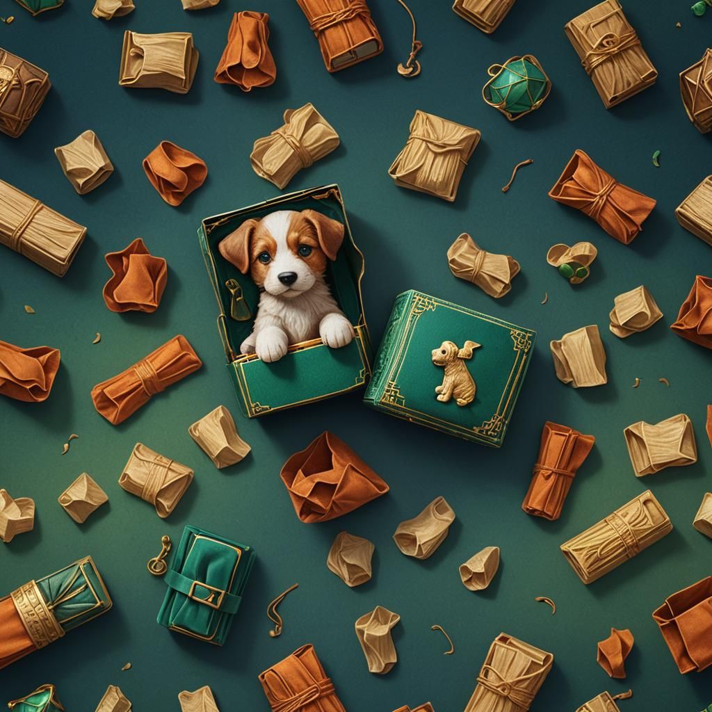 Adorable Puppy Matchbox in Dreamlike Fantasy Art