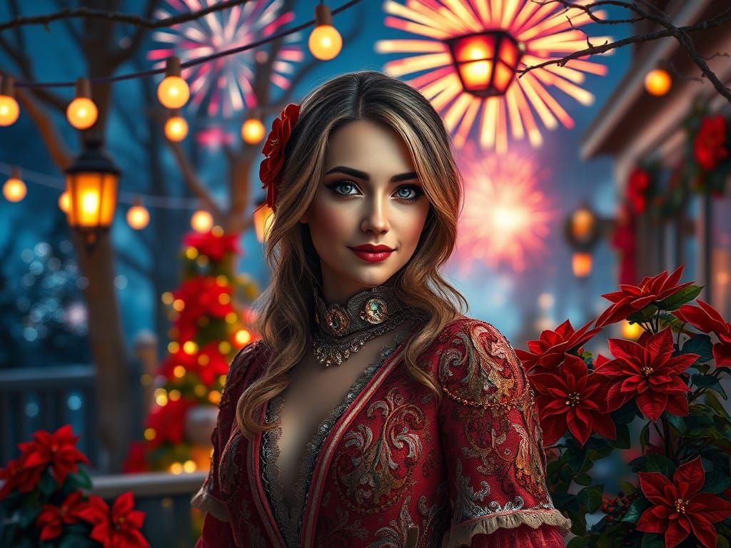 Whimsical Christmas Wonderland Scene with Majestic Twinkling...