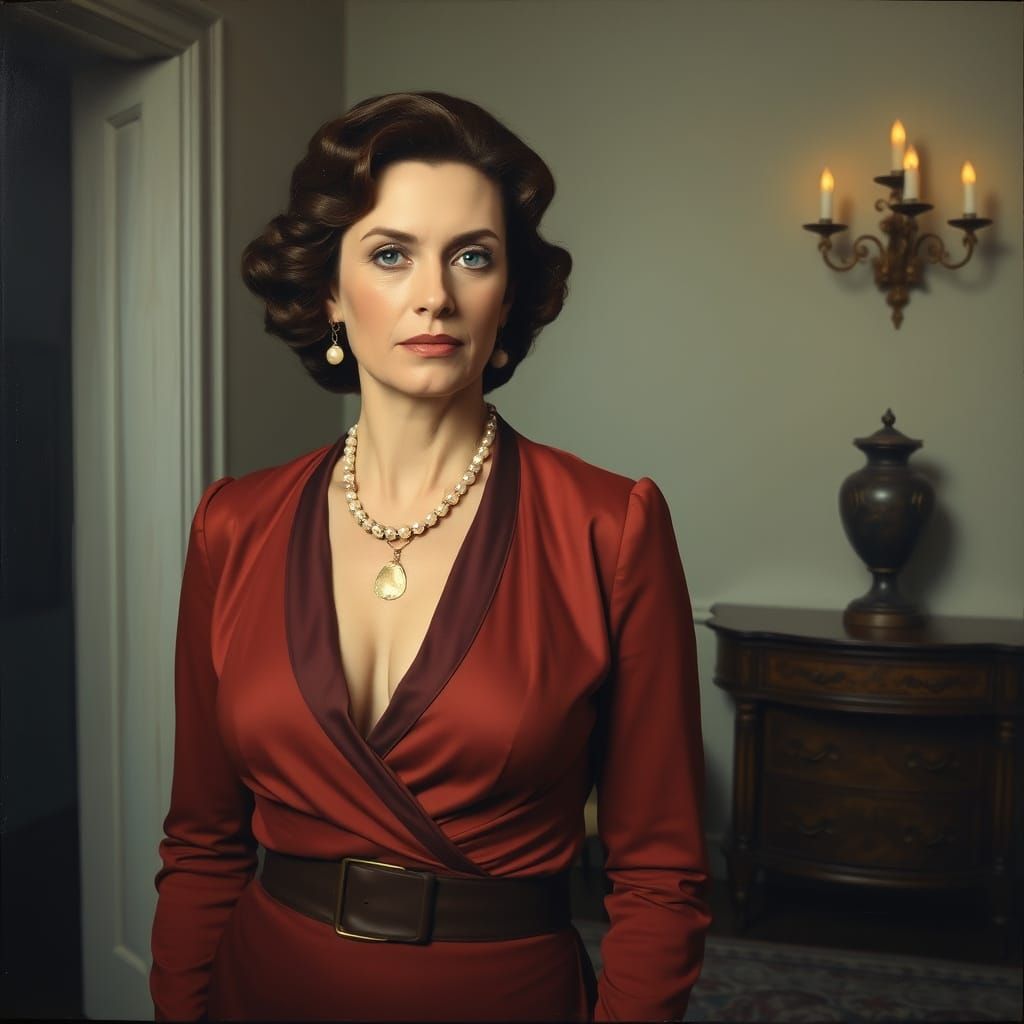 Elegant Woman in Dreamlike Surrealist Oil Painting