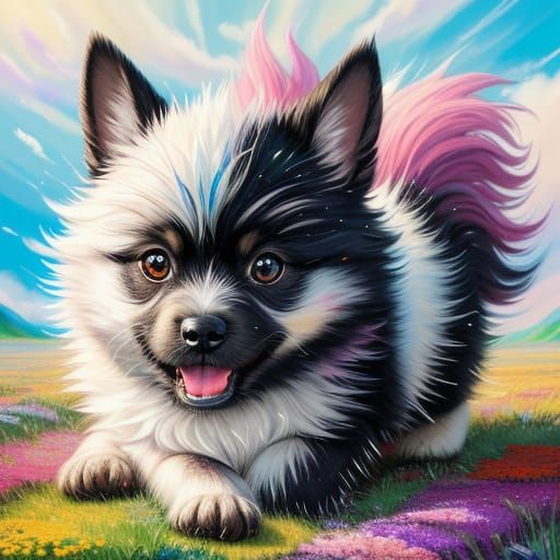 Puppy in Candy Land Meadow, Chibi Style