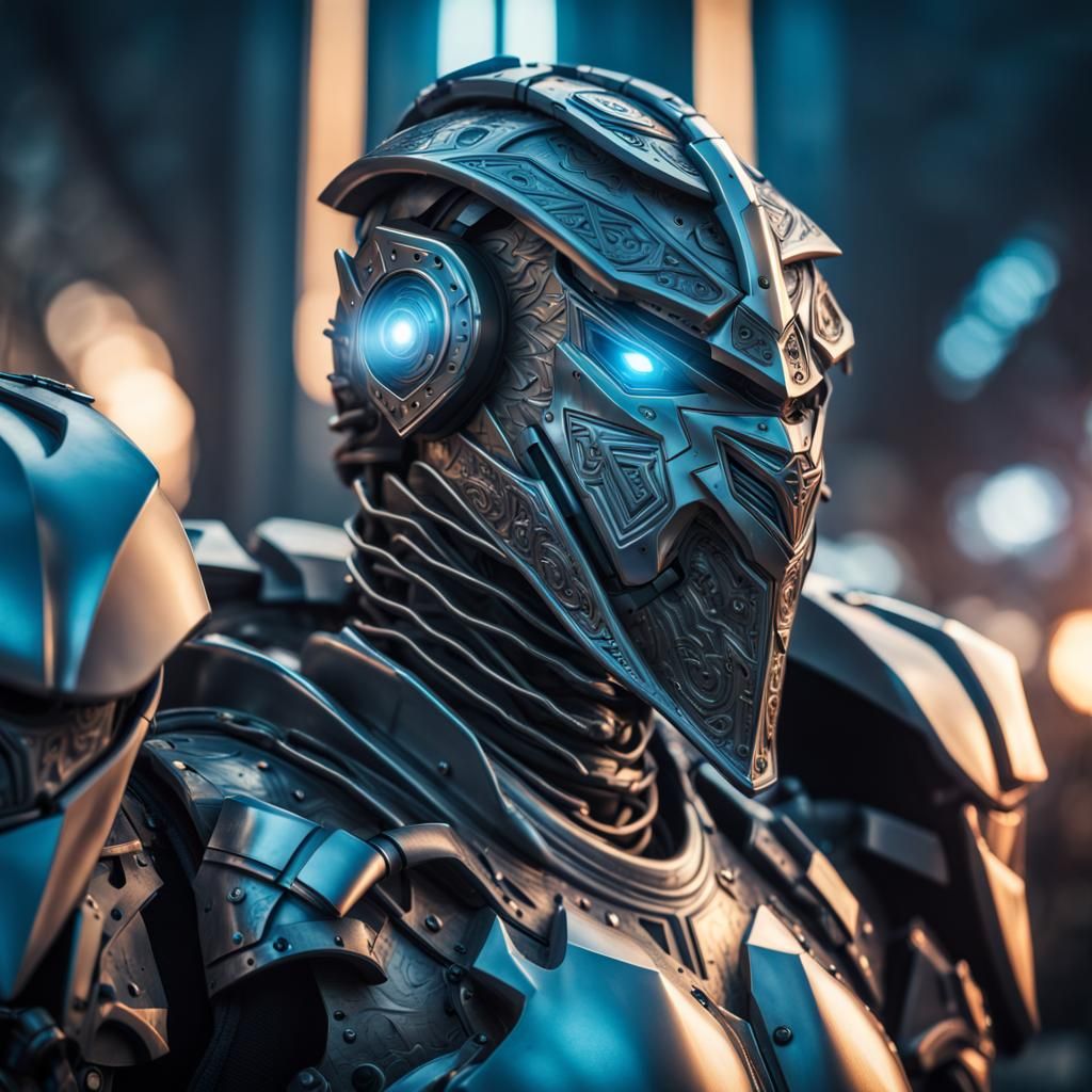 Futuristic Armored Knights with Swords and Shields