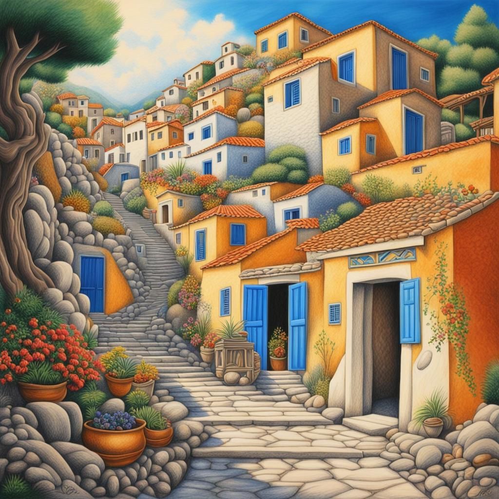 Greek Village Portrait in Osamu Tezuka Style
