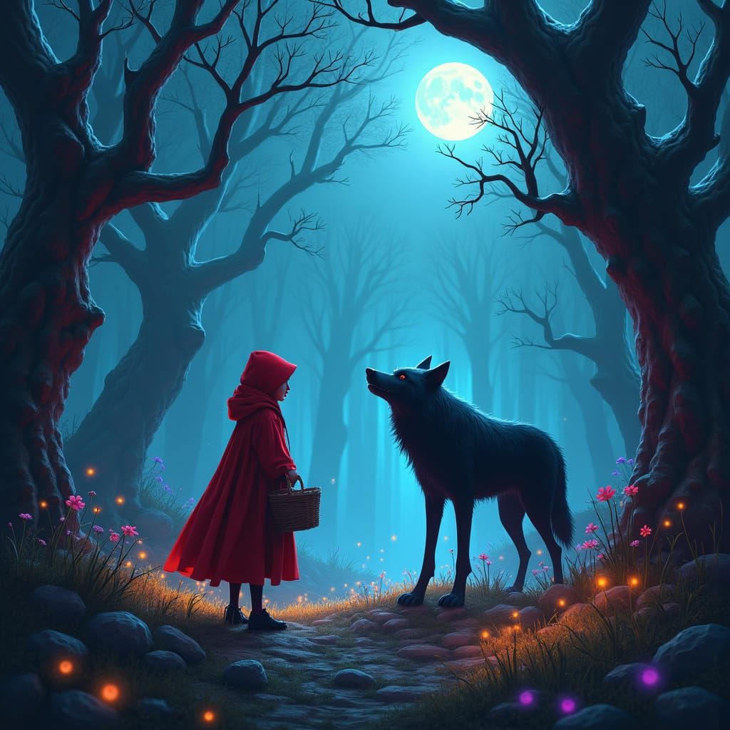 Red Riding Hood's Forest Encounter: Fantasy Art