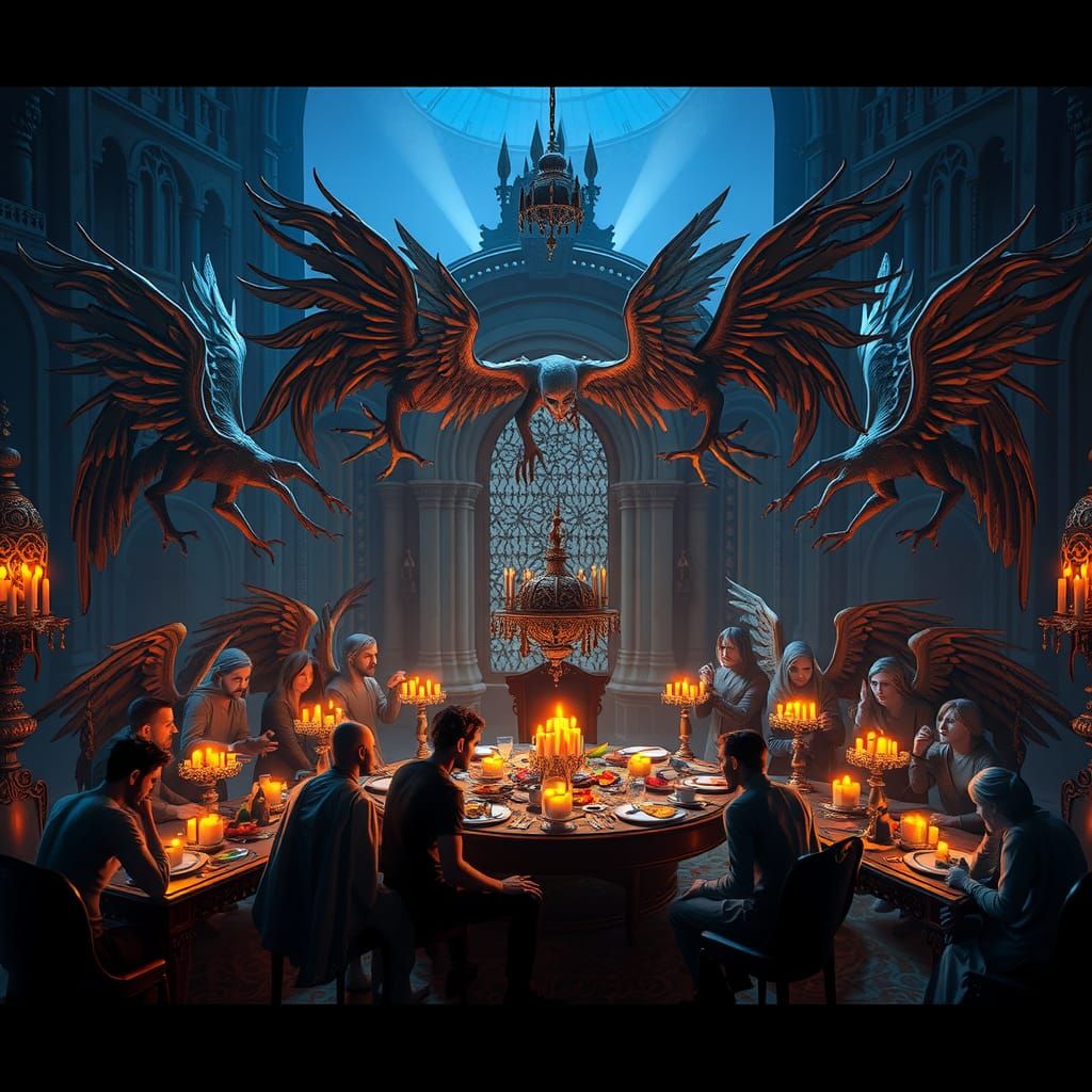Gothic Seraphim Feast: A Dark Fantasy in 3D