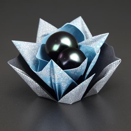 Abstract Clay Pottery with Pearls and Origami Papercraft