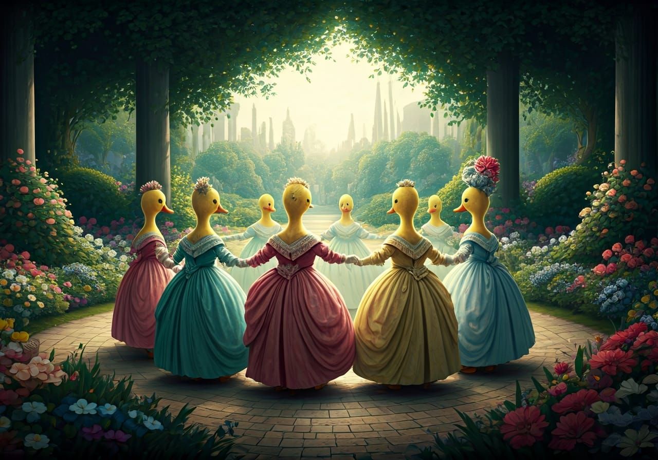 Ducklings' Dance: Fairytale Illustration in Rackham Style