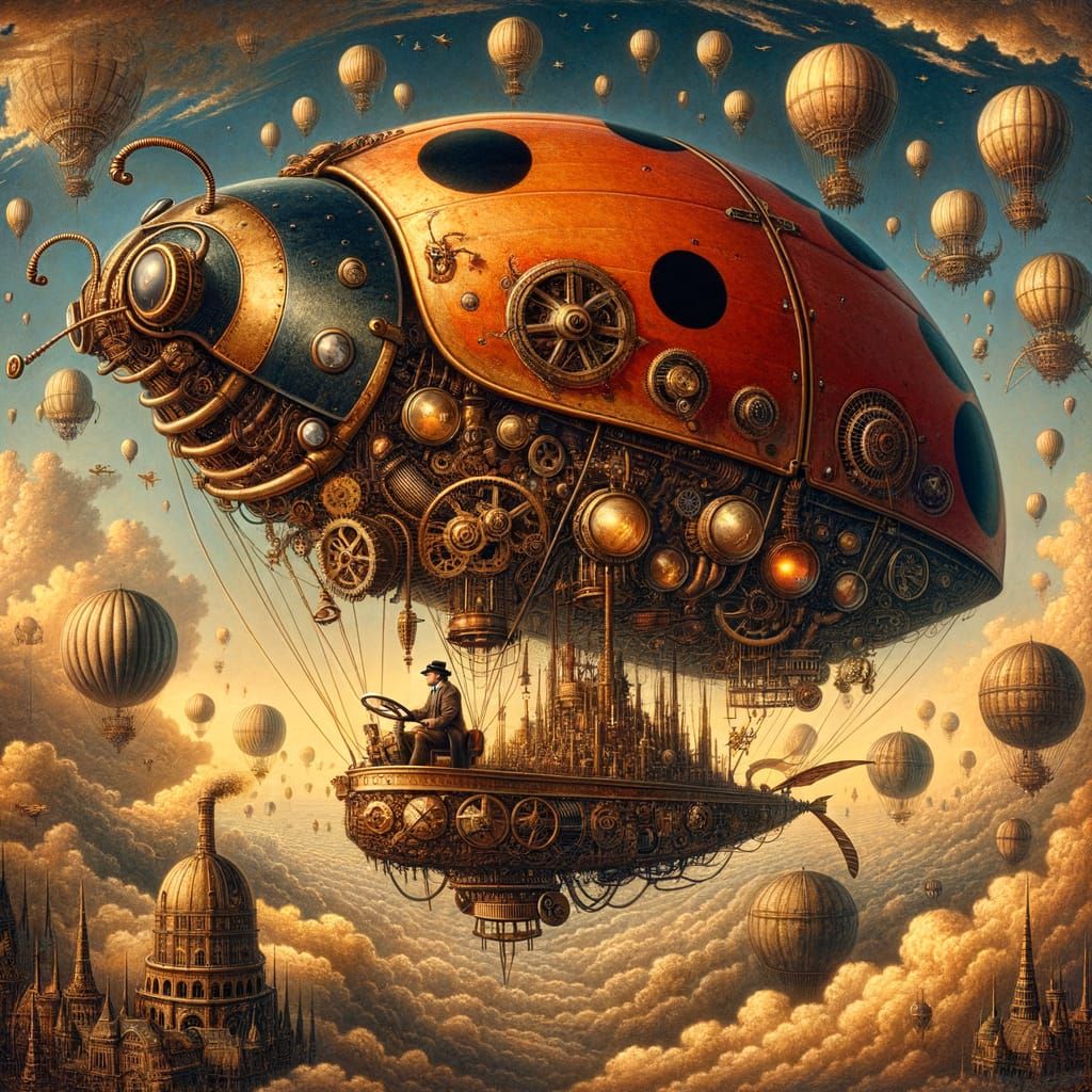 Steampunk Ladybug Dirigible in Jules Verne Style