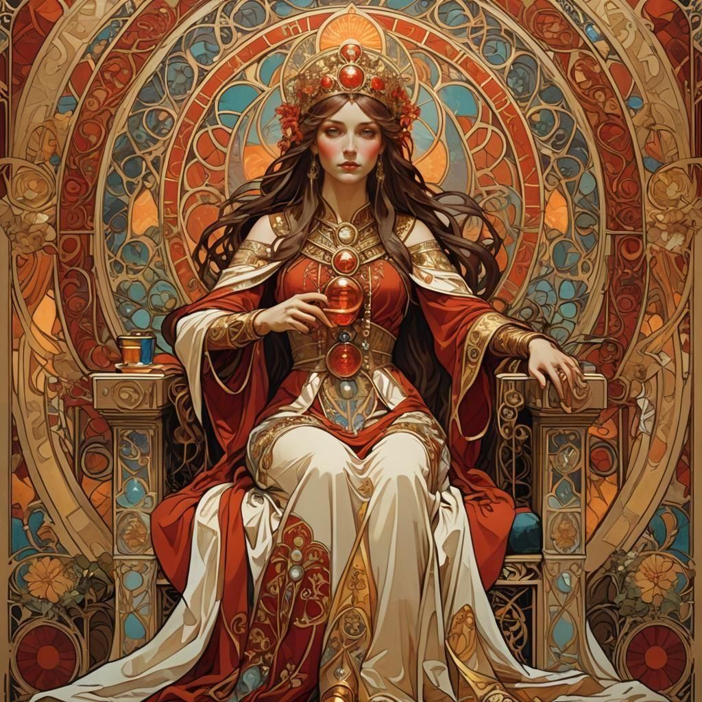 Elegant Art Nouveau Priestess Tarot Card