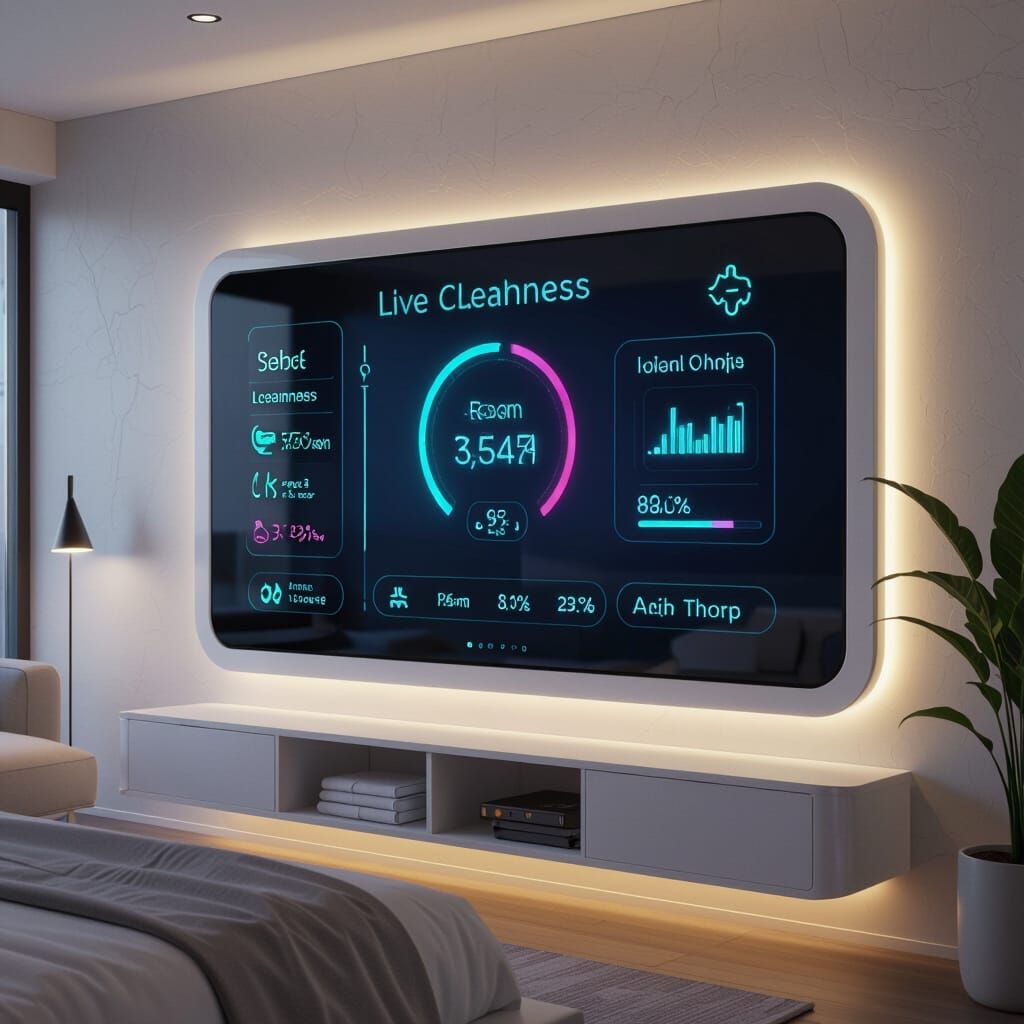 Futuristic Hotel Room Panel: Air Quality & Cleanliness