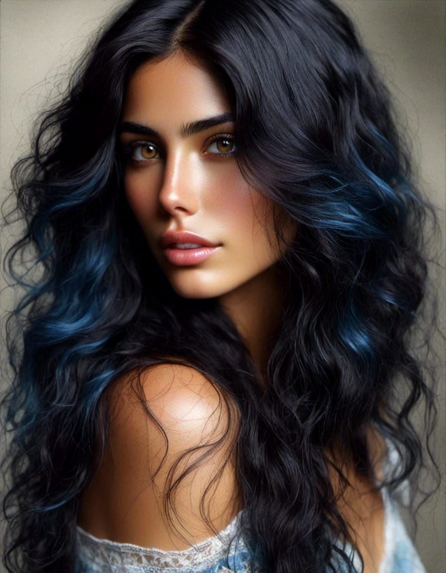 Detailed Portrait of Arabic Woman with Blue-Black Hair