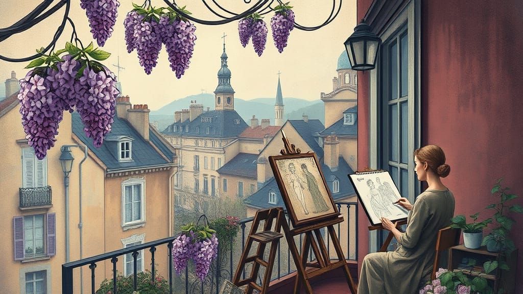 Romantic Montmartre Vampire Portrait in Vintage Art Style