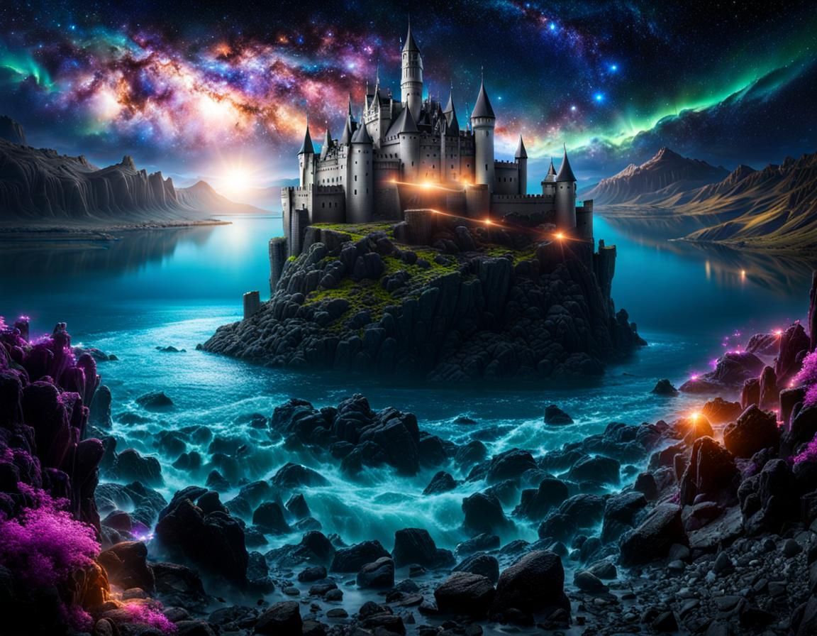 Underwater Galaxy Reflecting on Bioluminescent Waves