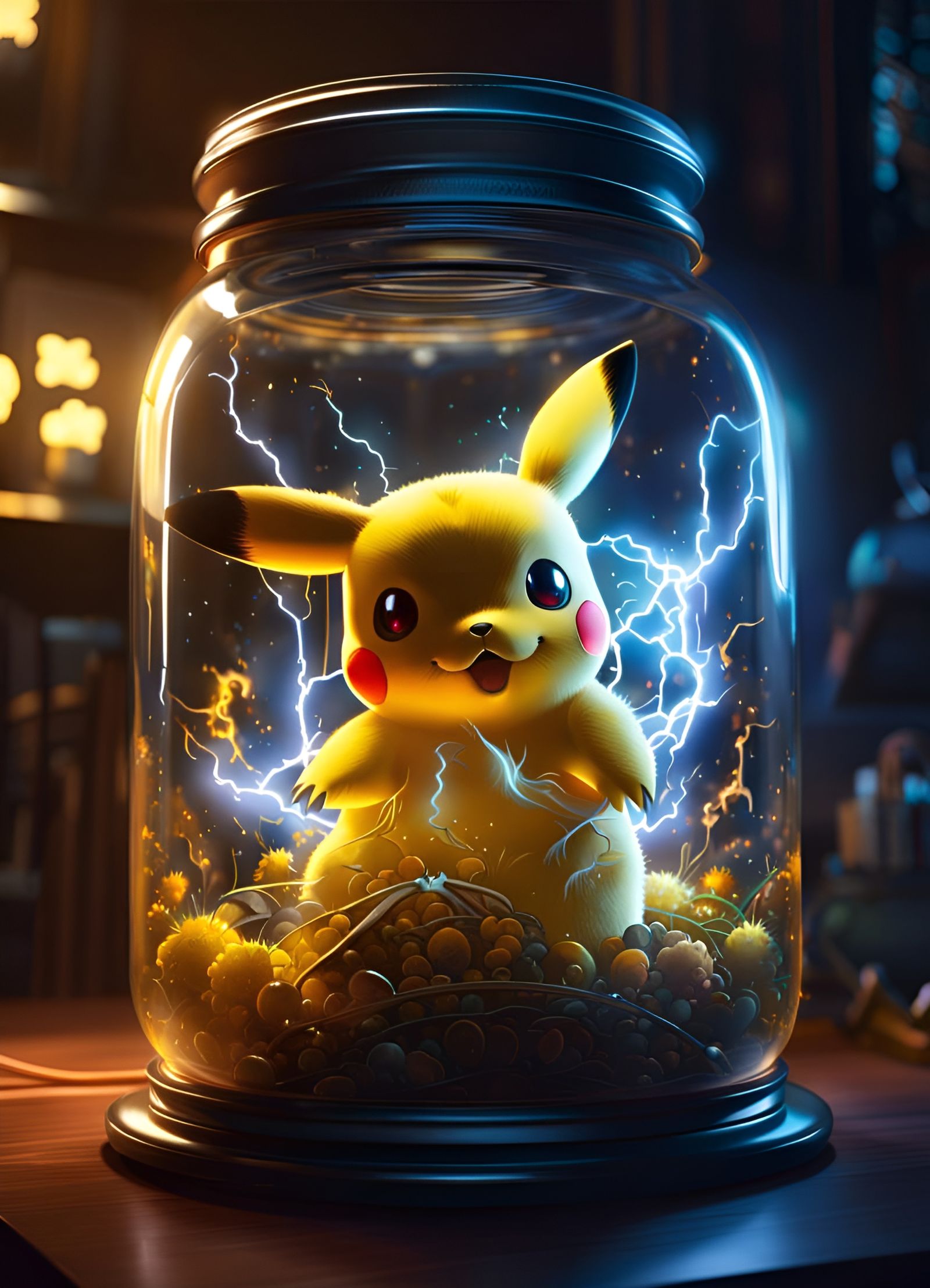 Pikachu Trapped in Jar: Digital Art