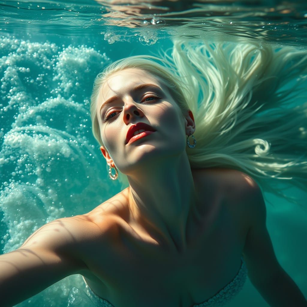 Photorealistic Mermaid Witch in Turquoise Seas