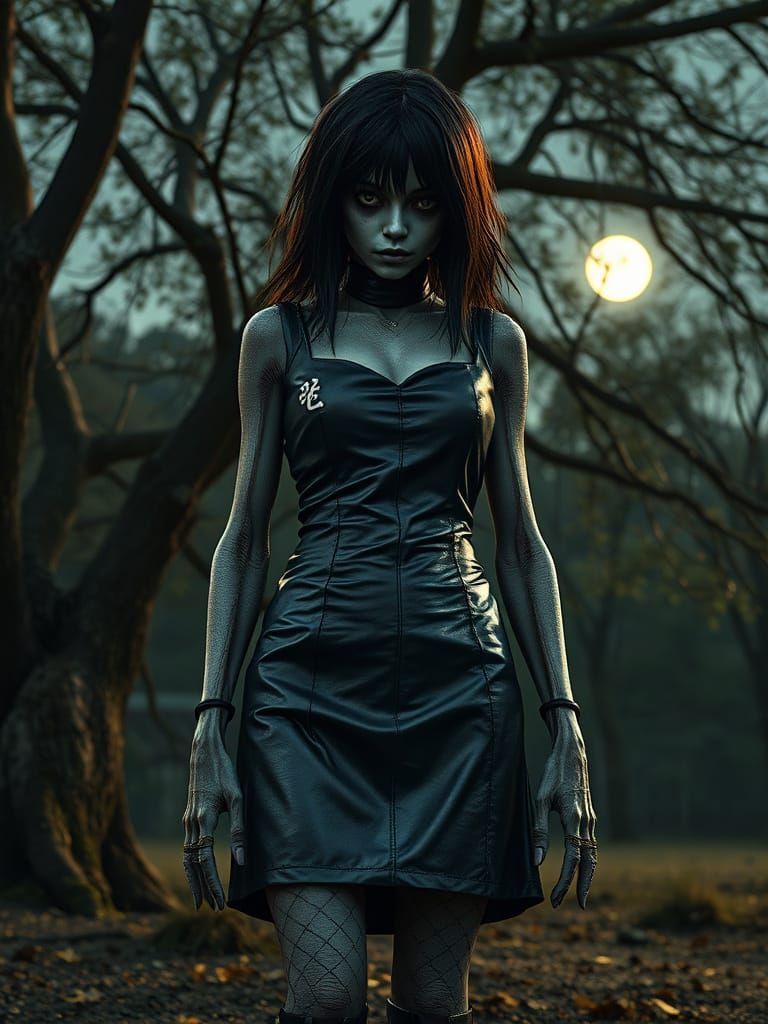 Gothic Alien Zombie Goddess in the Shadows