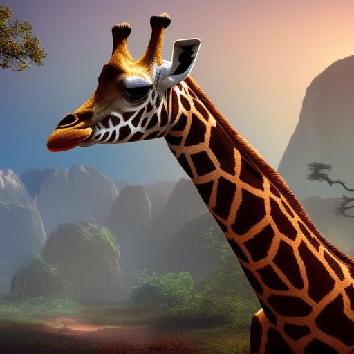 Fantastical Giraffe Matte Painting in Deep Color