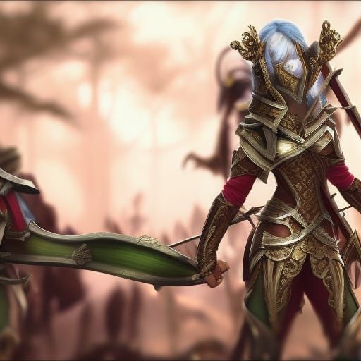 elven warriors in Gilded body armor Preparing for battle