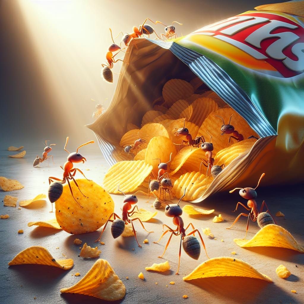 Ants Strategically Planning Potato Chip Heist