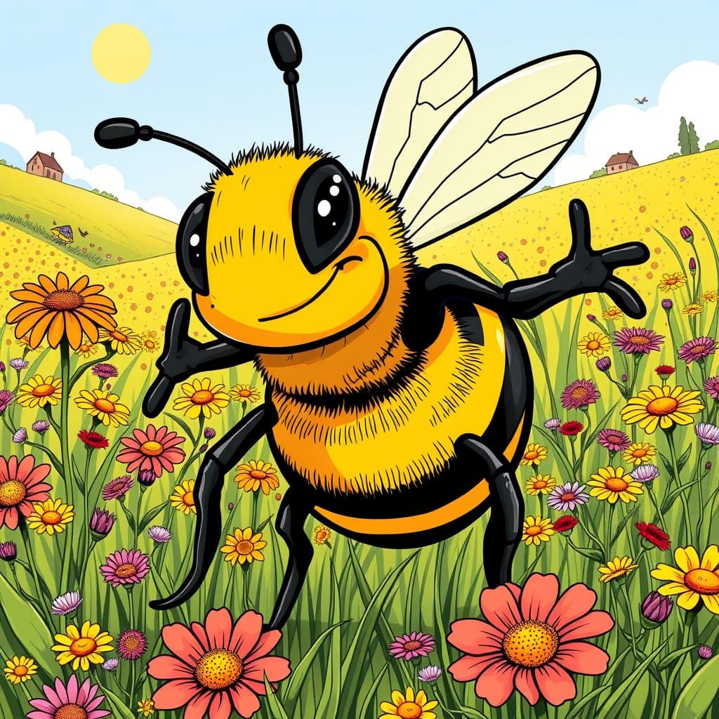 Heroic Bee in Classic Comic Book Style