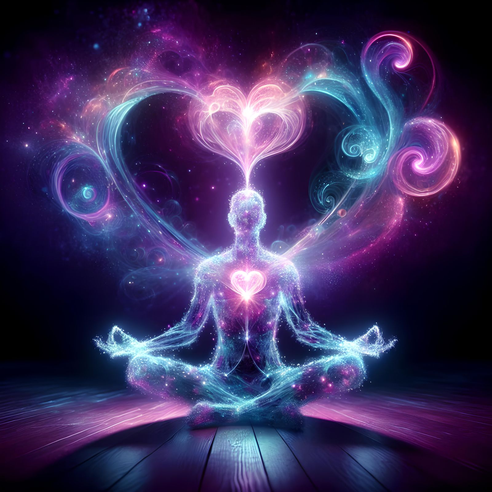Ethereal Meditative Figure Forming Heart Shape