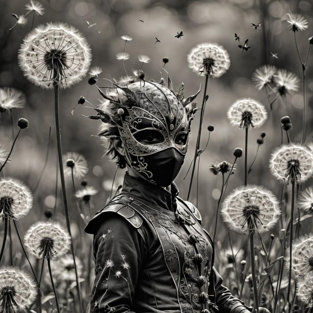 Dandelion Masked Dragon in Rayograph Style