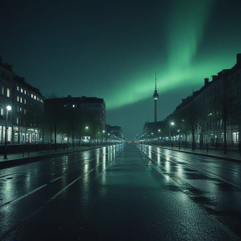 Berlin Cityscape Under a Soft Green Aurora