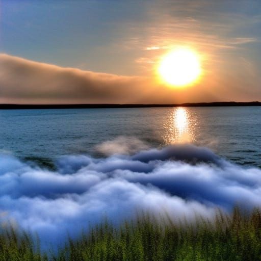 Sunbeams at Sunset Over the Bay