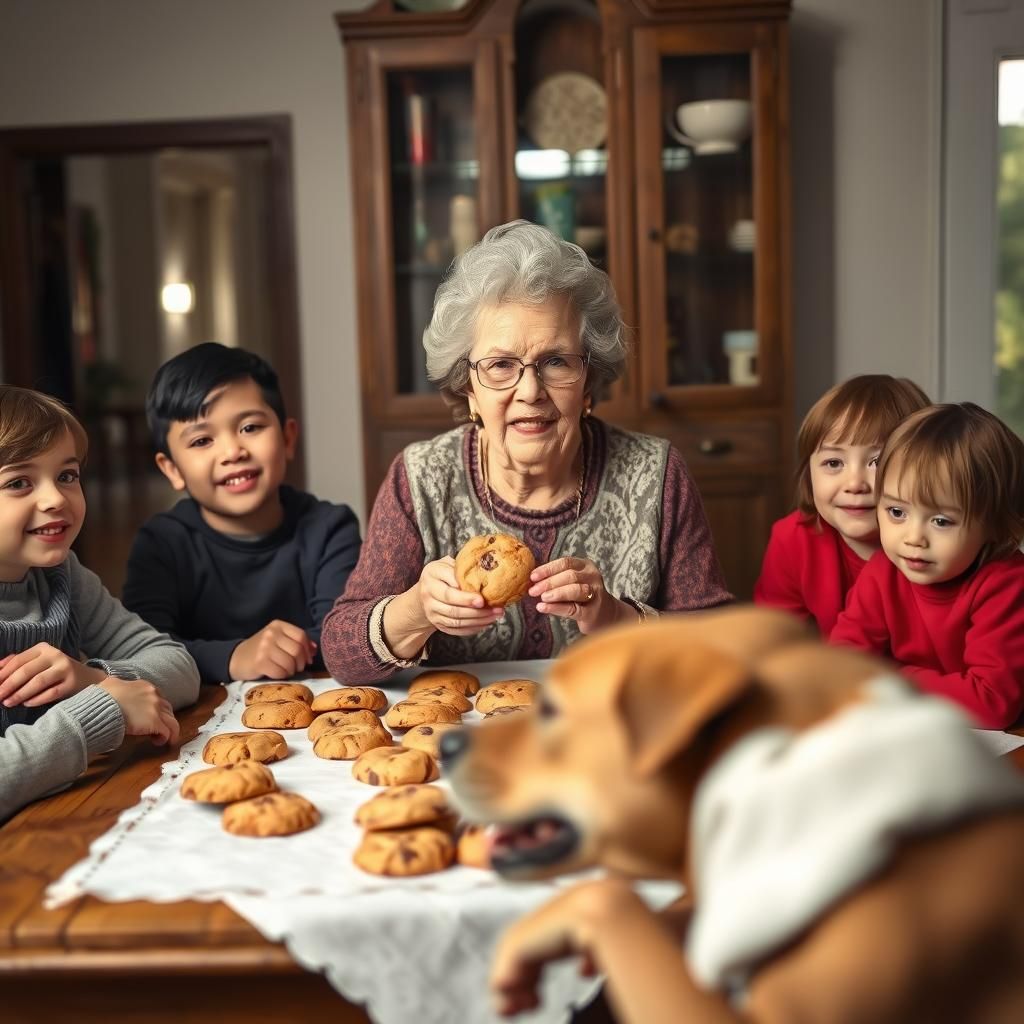 Grandmother's Cookies Interrupted by Mischievous Dog