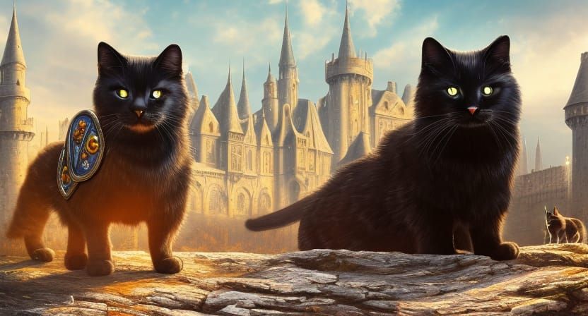 Cats in Armor in Dark Fantasy Style