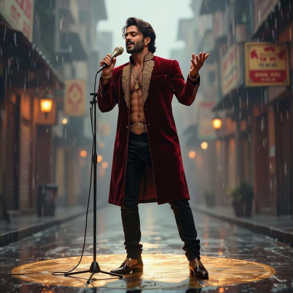 Charismatic Singer on Stage in Detailed Matte Painting Style