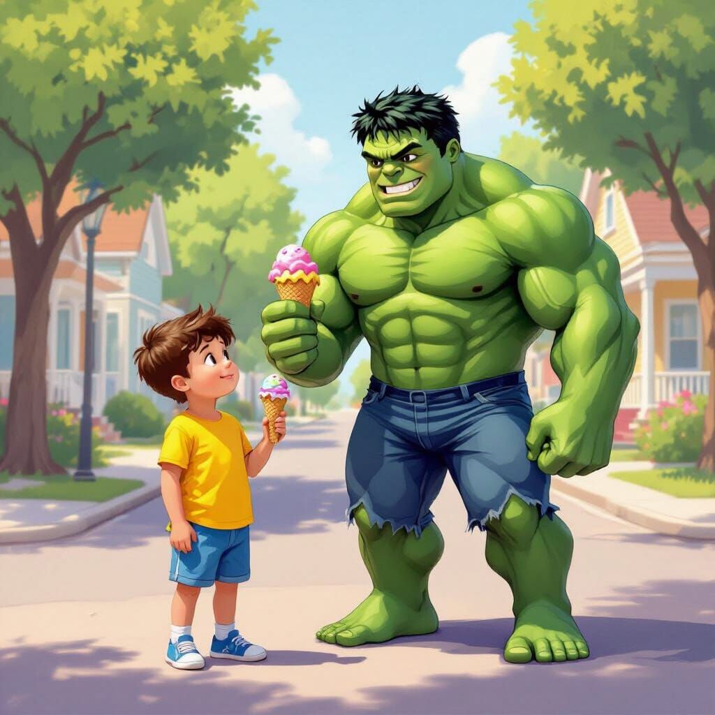 Hulk and Boy with Ice Cream: Digital Painting