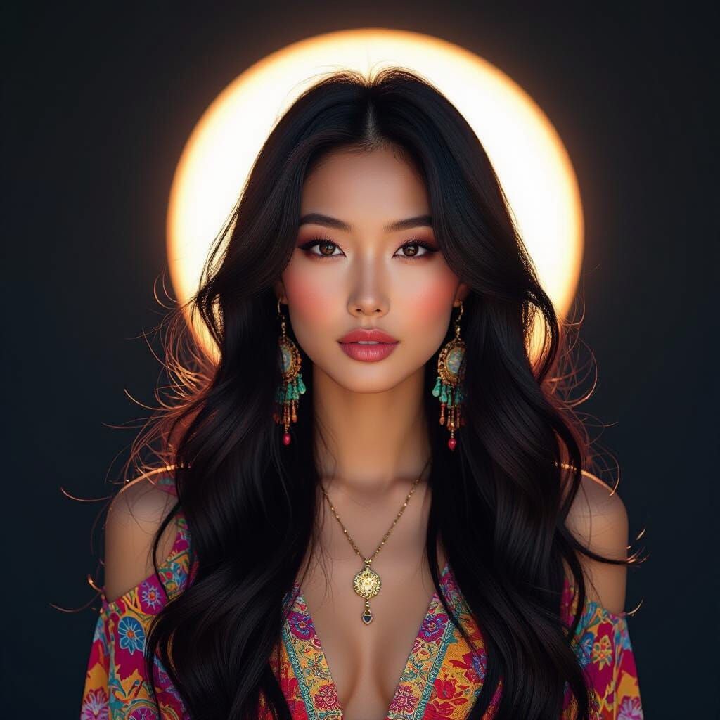 Ethereal Portrait of Asian Hippie Woman