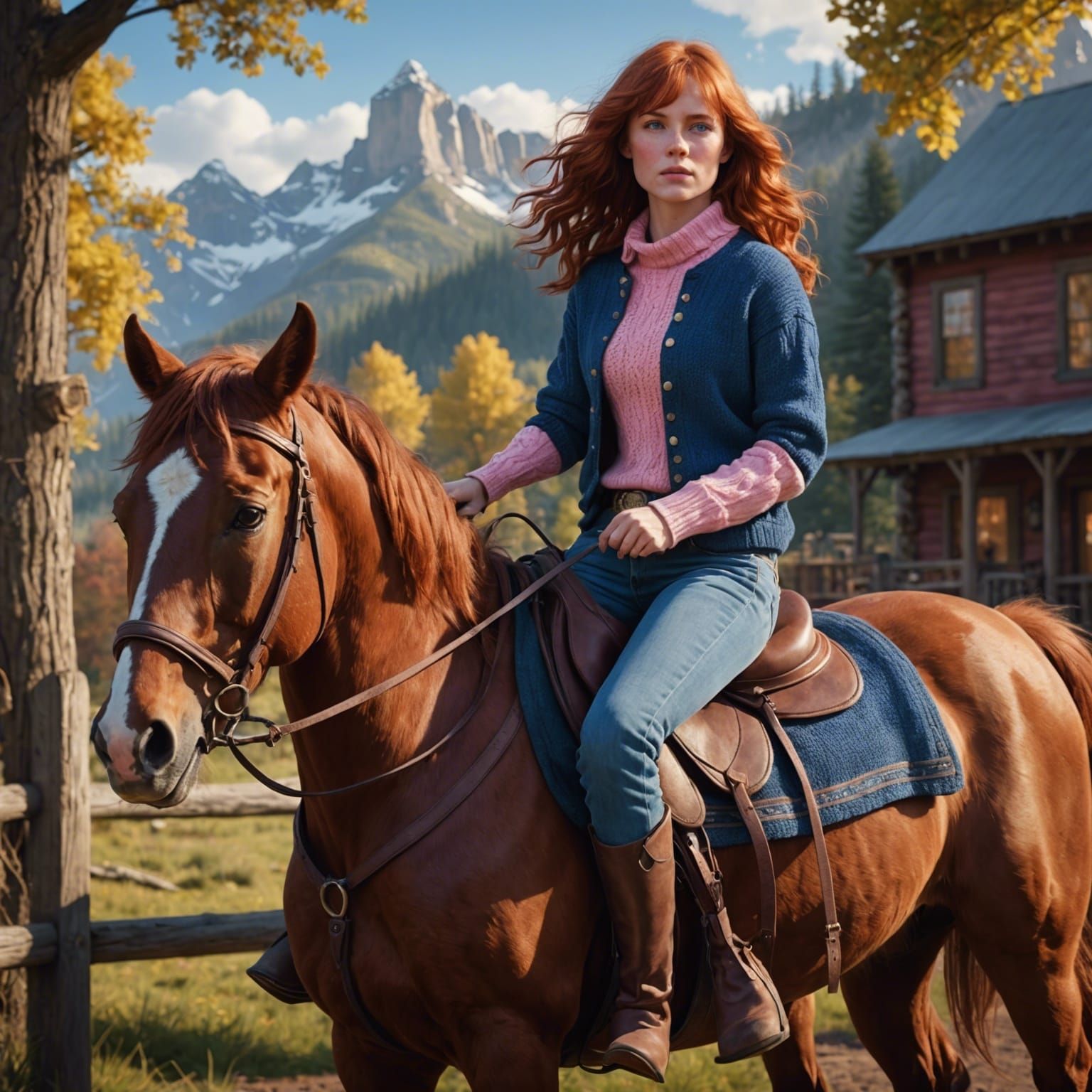 Woman Riding Horse, Detailed Fantasy Concept Art